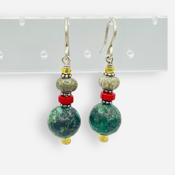 Sundance Catalog Earrings Sterling Silver Turquoise Coral Dangle Drop Beaded - Picture 4 of 6